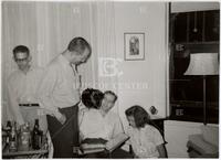 Photograph of Harold "Hal" Levine, Paul Halmos, [Meyer?] Jerison, and Mrs. Jerison, and Virginia Halmos