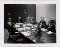 Photograph of (L to R) Fr. Theodosius L. Demen, Robert "Bobby" Sanders, [?] Pipes, Franz Selig, and Saunders Mac Lane