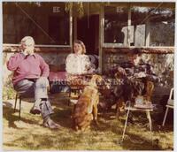 Photograph of Jocelyn Mahoney, Alexa Robertson with an unidentified man, June 1975