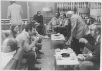 Photograph of a gathering in the Mathematics departement, September 1975