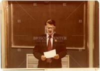 Photograph of an unidentified lecturer during the Edinburgh Math Society Colloquium, July 1980