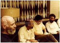 Photograph of a gathering at the Indiana University math department lounge, 1981