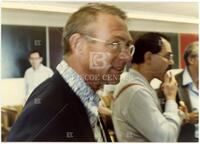 Photograph of an unidentified man at a meeting of the Mathematical Sciences Research Institute (MSRI) Board of Trustees, October 1981