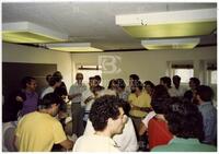 Photograph of an introductory tea at a mathematics event in Stanford University , October 1987