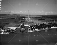 Aerial of San Jacinto Monument and [Houston] Ship Channel, no. 27336; Monuments and memorials-San Jacinto Centennial and founders' cemetery