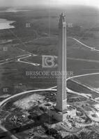 Aerial of San Jacinto monument under construction, no. 2608; Monuments and memorials-San Jacinto Centennial and founders' cemetery