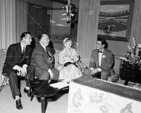 Alfred Hitchcock, Anne Baxter, Dick Gottlieb at TV station, for Interstate Theaters, no. 19744; Celebrities