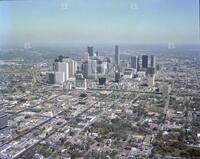 Aerials of downtown skyline; Bob Bailey Studios