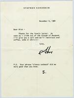 Note from Stephen Sondheim to Dominick Dunne