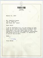 Letter to Dominick Dunne from Vanity Fair editor Tina Brown