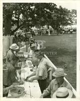 [Long barbeque line at dedication of Shell Oil's Sheridan, Texas cycling plant]