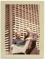 Morgan J. Davis and Reta Moore Davis in front of New Humble Building, Houston, ca. 1962