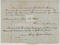 Letter of consent for slaves to marry