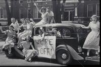 Young men and women with car