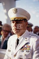 Bush with officials at Pearl Harbor at 50th anniversary of bombing