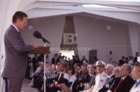 Bush with officials at Pearl Harbor at 50th anniversary of bombing