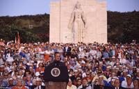 Bush with officials at Pearl Harbor at 50th anniversary of bombing