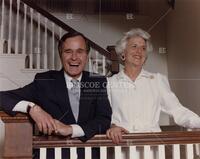 [Vice President Bush and Barbara Bush on stairs]