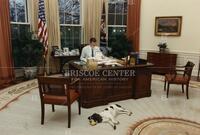 [President Bush and Millie in Oval Office]