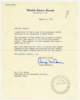 Letter from George McGovern to J.R. Parten with enclosed speech