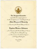 Invitation to the Inauguration of Kennedy and Johnson