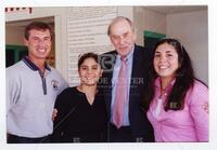 University of Texas at El Paso visit, Swimming and Fitness Center, Bernard Rapoport with staff member and two students