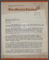 Letter from J. Cullen Browning, of The Orange Leader, to Jack Brooks, June 8, 1962.