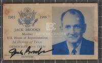 Congressional identification card for Jack Brooks, 1965-1966