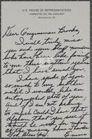 Handwritten note to Congressman Jack Brooks upon leaving office, undated