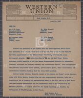 Telegram statement from Jack Brooks to Beaumont and Lufkin media regarding McGee Bend Dam, June 13, 1956