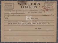 Telegram from Jack Brooks to John Nance Garner, November 21, 1955