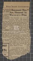 Newsclipping announcing local Masonic rites, Beaumont Enterprise, undated