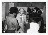 Photograph of Jack Brooks speaking to constituents, 1977