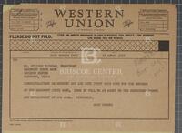 Telegram from Jack Brooks to president of Beaumont State Bank, April 18, 1955