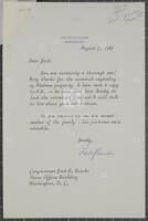 Note from Lady Bird Johnson to Jack Brooks, August 7, 1967