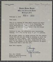 Letter from Lyndon B. Johnson to Jack Brooks, February 2, 1959
