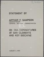 Statement by Arthur F. Sampson, Administrator, General Services Administration, On GSA Expenditures at San Clemente and Key Biscayne, August 6, 1973