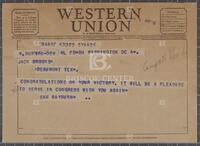 Telegram from Sam Rayburn to Jack Brooks November 4, 1954