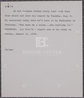 Typed note, August 5, 1974