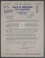 Letter from Jack Brooks to potential constituents, August 19, 1952