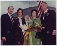 Photograph of Jack Brooks, Charlotte Brooks, Lady Bird Johnson, and Lyndon B. Johnson, September 28, 1963