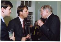 John Edwards talks with Bernard Rapoport at an Edwards presidential campaign event