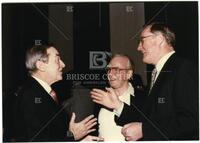 Bernard Rapoport, Jim Wright, and unidentified man talking