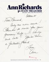 Letter to Bernard Rapoport from Ann Richards