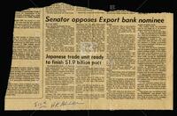 "Senator opposes export bank nominee"