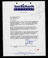 Letter to Bernard Rapoport from Ann Richards