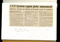 "3 UT System regent picks announced"