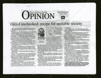 "Greed unchecked: recipe for unstable society"