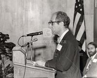 Professor Gillman of Mathematics at the microphone, seated at rear, Dr. Ralph Krause representing the National Science Foundation. (13)