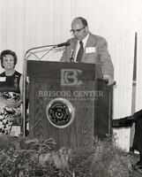 President Stephen Spurr of the University of Texas at Austin at the microphone. Mrs. Lucille Whyburn seated at the left. (20)